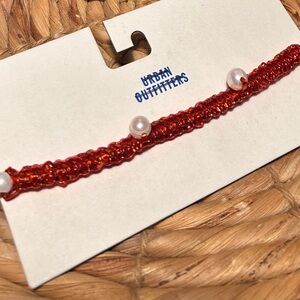 Urban Outfitters Braided Pearl Necklace or Bracelet in Orange Red